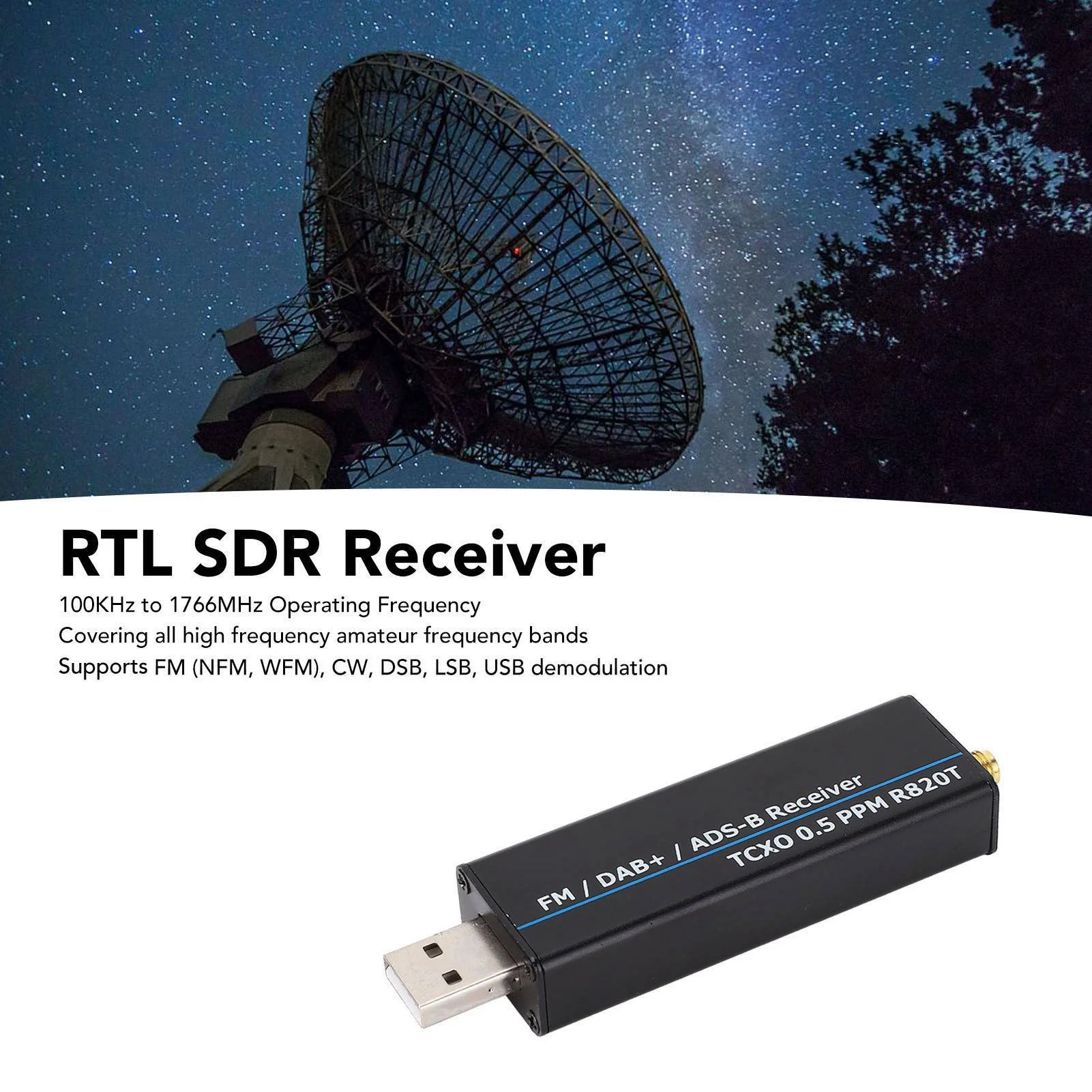 

Приемник RTL от 100 кГц до 1766 МГц RTL2832U R820T2 с TCXO 0.5 PPM, USB, программно-определяемое радио, комплект программно-определяемого радио