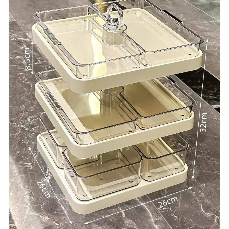 Rotating hot pot platter grid side dish three-layer preparation dish kitchen artifact household multi-functional tray rack