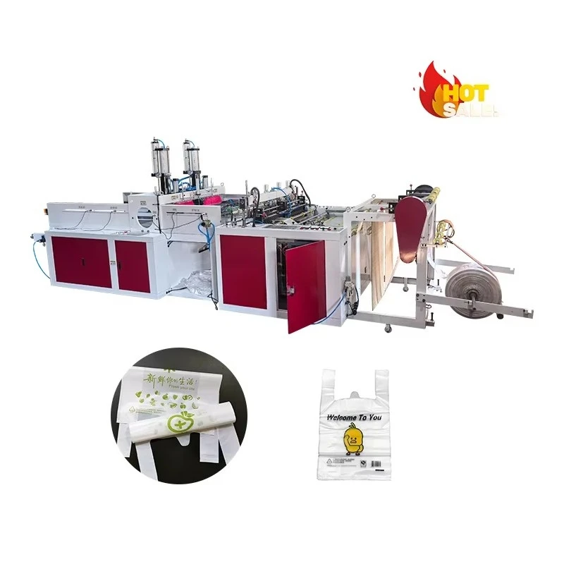 Two-line High-speed T-shirt Bag Making Machine PE Poly Shopping Bag Making Machine for Bottom Sealing and Cutting