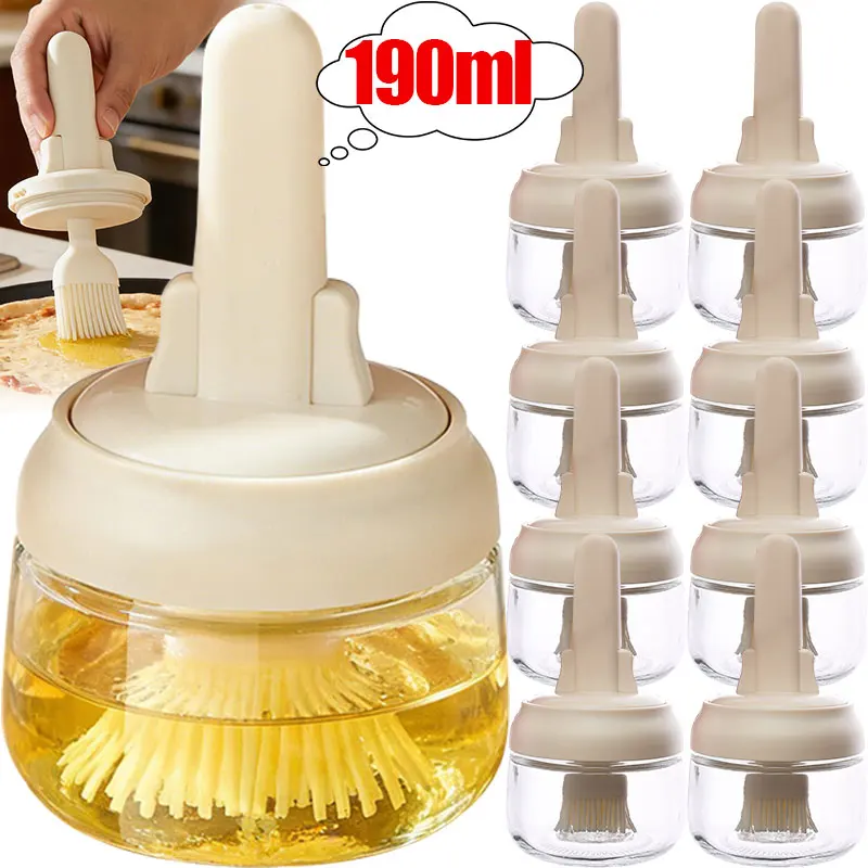 

2 in 1 Food Grade Oil Brush Bottles Glass Jar Silicone Brush Cooking Oil Baking Butter Applicator Safe Easy Refill Kitchen Tool