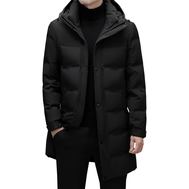 Casual Men's Hooded Duck Down Jackets 2025 Winter Windproof Warm Puffer Coat Outwear Windproof Mid-Length Padded Parkas Clothing