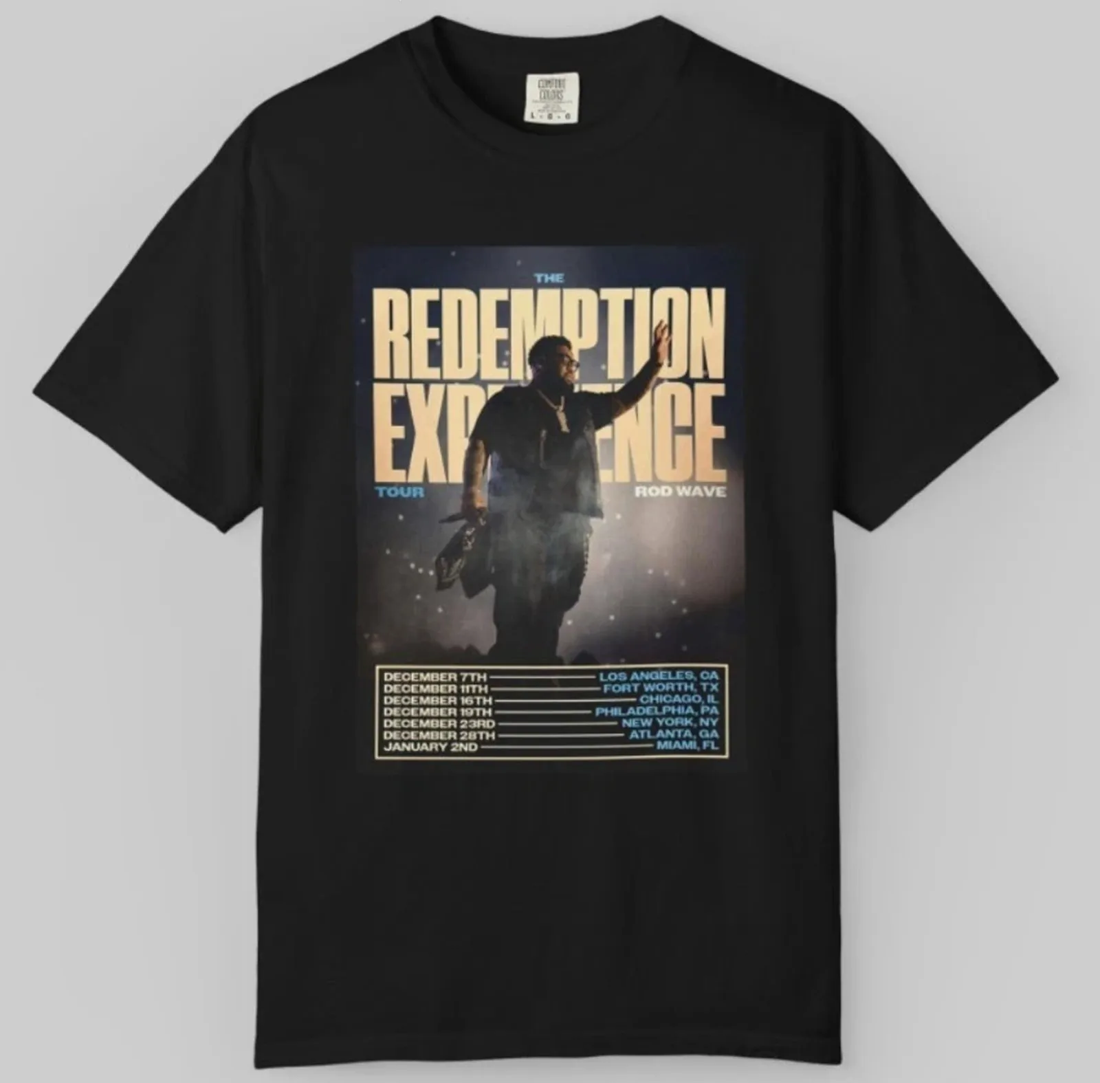T-shirt noir Rod Wave Redemption Tour 2025
