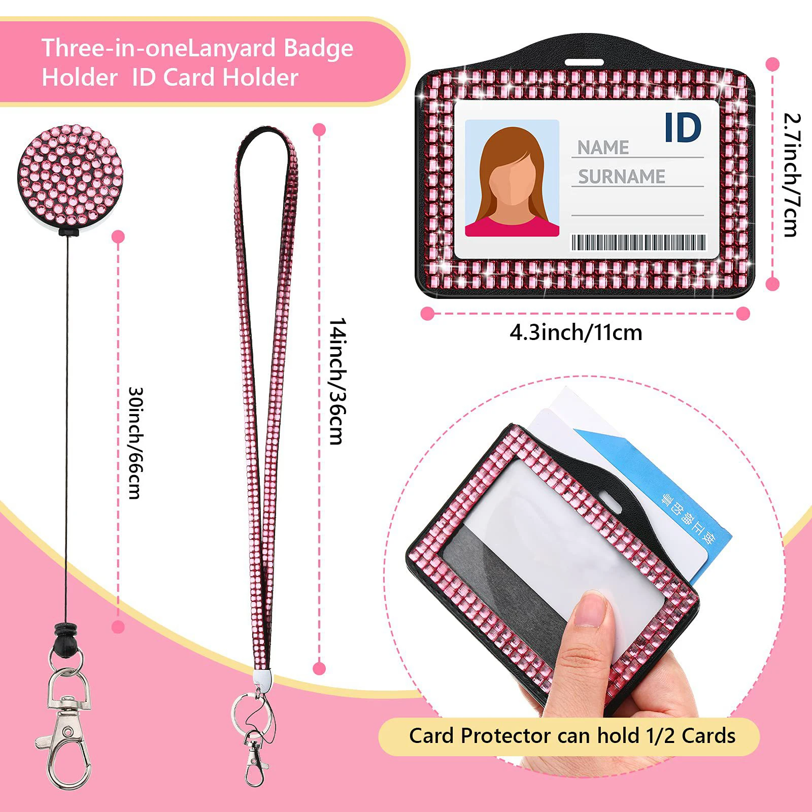 Imagem -04 - Strass Badge Holder id Lanyard Colar de Cristal Strap Cartão Protector Case Corda Pendurada Retrátil Novo