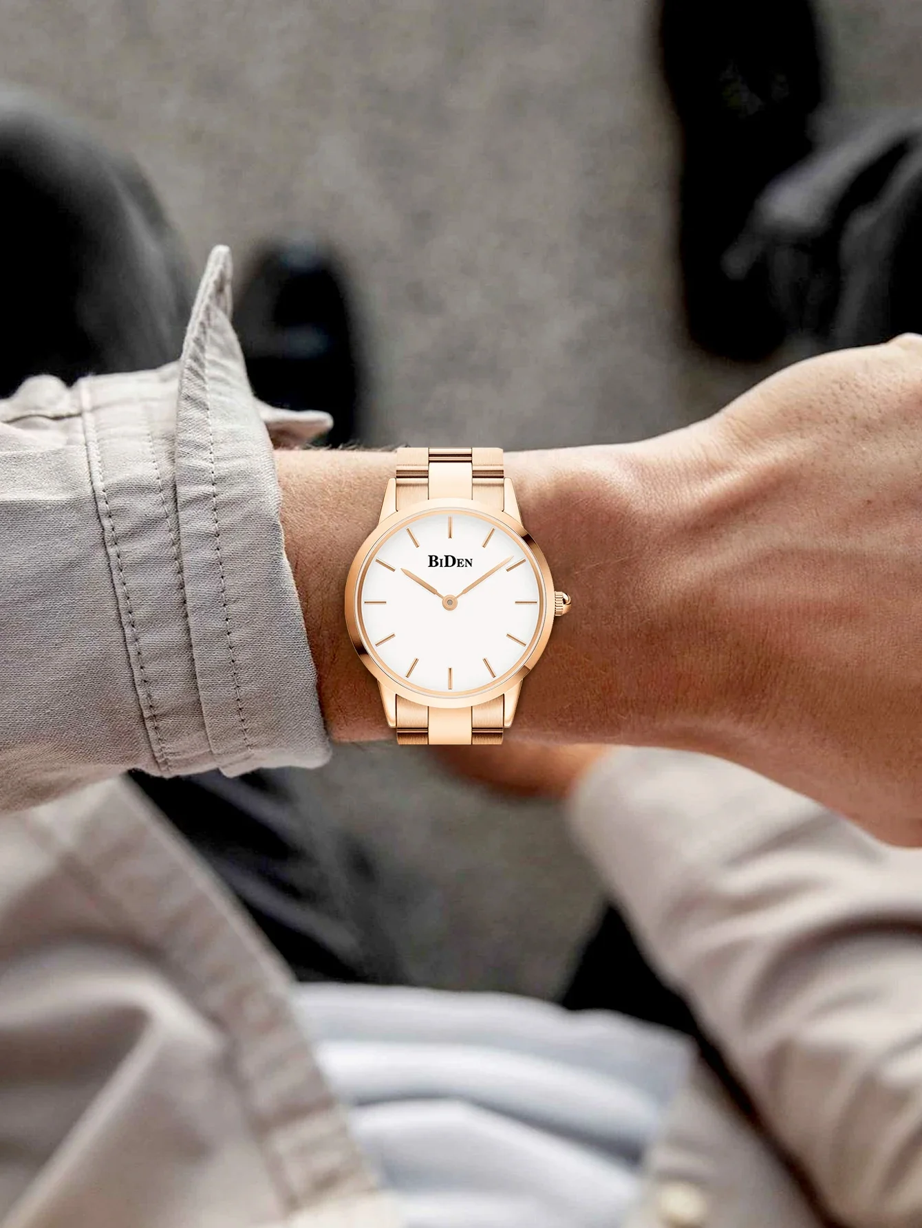 ساعة بيدن للرجال بمينا كبير باللون الذهبي الوردي - أحدث حجر كوارتز إبداعي، وحزام فولاذي صلب