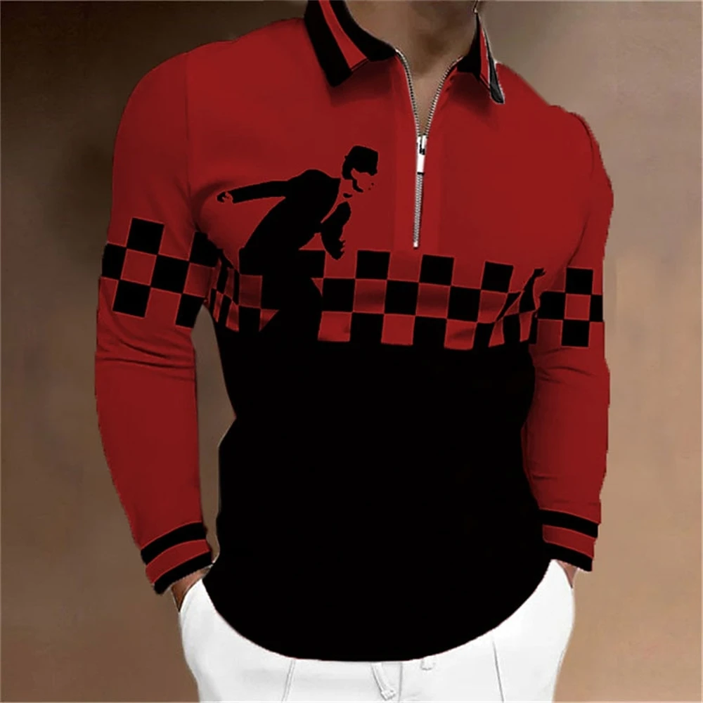 New Office Fashion Flip Collar Polo Shirt Men's Breathable Leisure Long Sleeve New Spring and Autumn Plaid Casual Mens Clothing