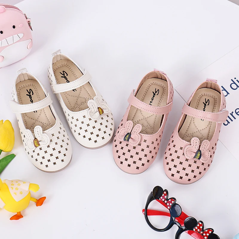 Girls' Flat Shoes Spring Autumn Hollow-out Kids Leather Shoe Sweet Versatile Walking Causal Children Princess Shoes Soft Bottom