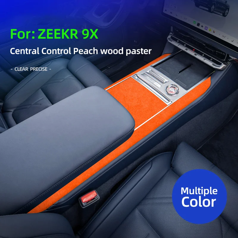 

For ZEEKR 9X 2025 2026 Italian Suede Covered Center Console Peach Wood Panel Decorative Sticker Car Interior Trim Accessories