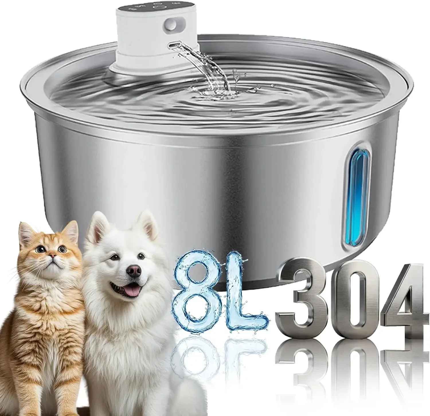 Flowzy Pet Water Fountain, Pet Water Fountain Stainless Steel, Large-Capacity Smart Cat Water Fountain with Sensor