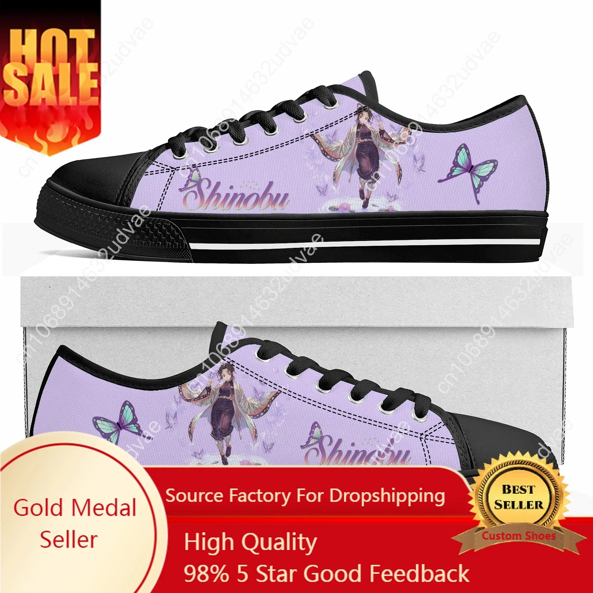 Zapatillas de lona de dibujos animados para hombre y mujer, zapatos de Anime con diseño de insectos Pillar Bug Shinobu Kocho Low Top, calzado personalizado para parejas