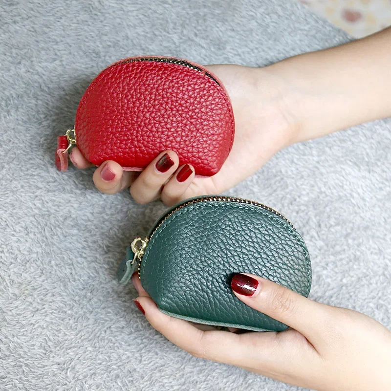 Fashion Style Shell Coin Purse Mini Change Wallet Genuine Leather Key Coin Storage Bag Women Zipper Small Wallet Mini Purse