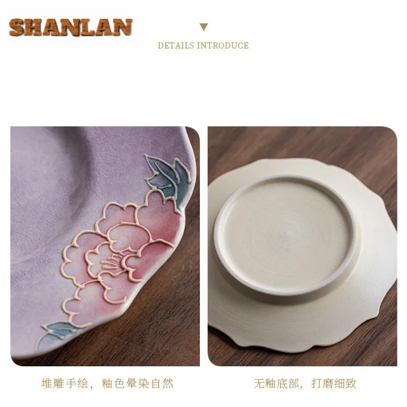 رسمت باليد الأرجواني الفاوانيا الوقايات الرجعية القدح لوحة ل فناجين القهوة الصحن العزل الحراري المفارش فنجان الشاي قاعدة طقم شاي صيني