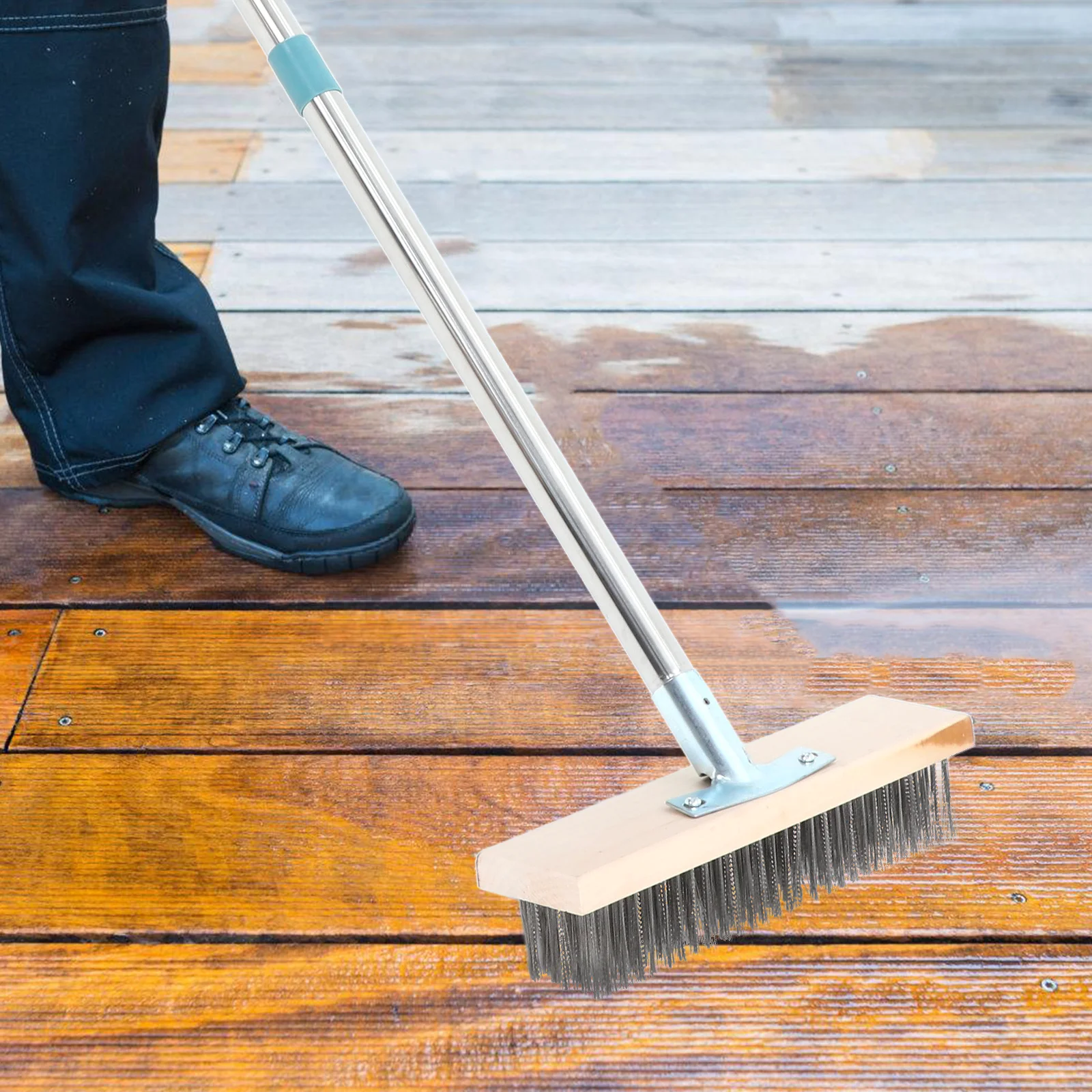 

Heavy Duty Floor Brush 20cm Head 138cm Steel Handle Concrete Wire Broom Moss Remover Outdoor Cleaning Tool Garden