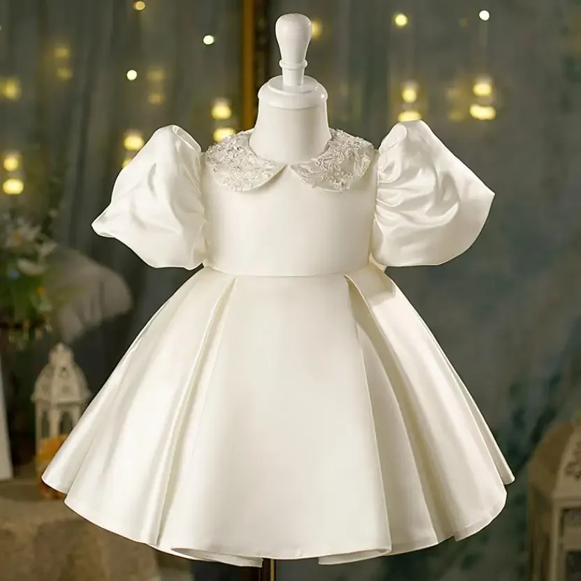 

High-End Flower Girls Evening Gown Lace Bow Design Spanish Vintage Children Birthday Party Dresses For Girls Easter