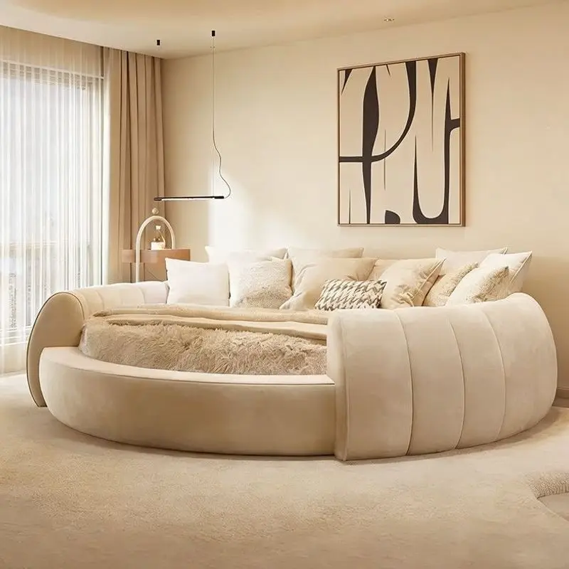 Simple puff round bed, double bed master bedroom Internet celebrity hotel hotel round bed