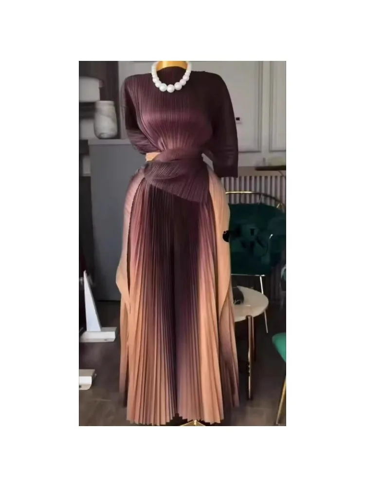 

Miyake Fashion Dyeing Printed Elegant Women's Pants Set Loose Irregular Folded Two Piece Women's Clothing Summer New Collection