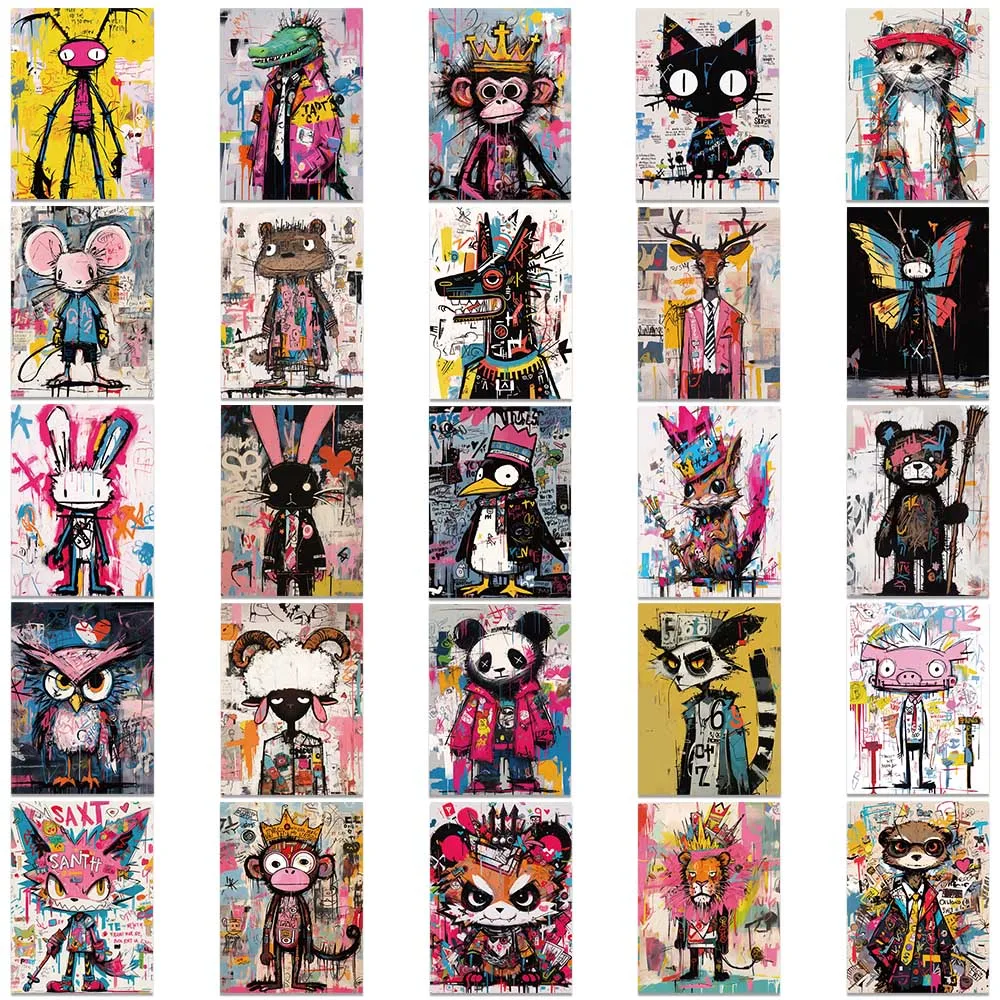 50pcs Funny Aesthetic Cartoon Crazy Art Animals Graffiti Stickers For Laptop Water Bottle Luggage Phone Waterproof Vinyl Decals