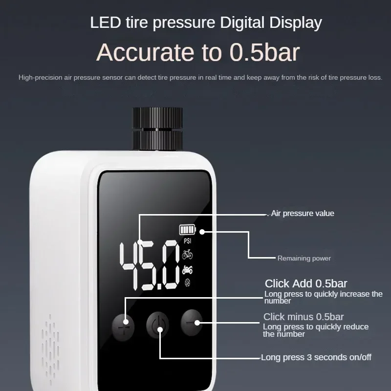 %A Pompe à air pour vélo électrique avec jauge numérique, compresseur de gonfleur de moto