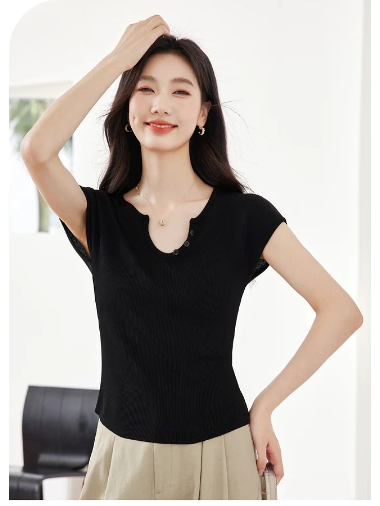

VIMLY Woman Slim Pullovers 2025 Summer Casual Basic Knitted Tops Elegant U-neck Sleeveless Female Sweaters Ladies Clothing 73139