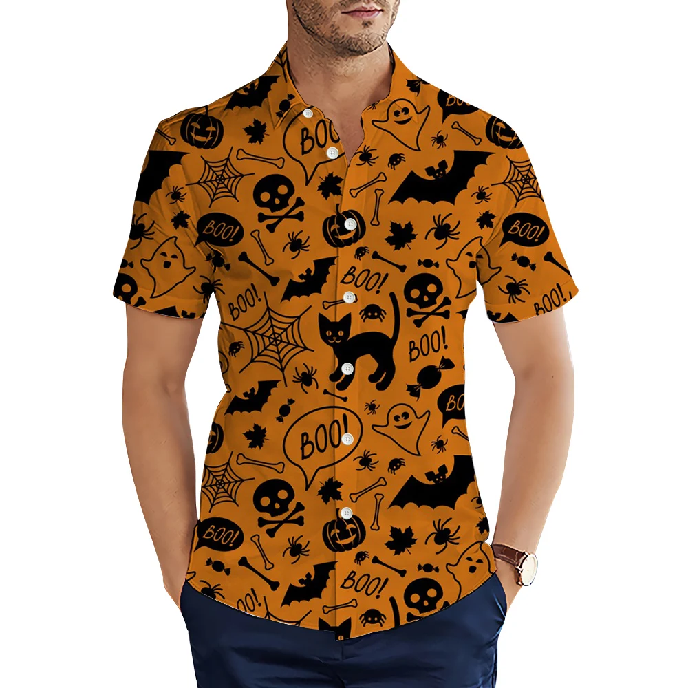 

CLOOCL Men Shirts Happy Halloween Pattern 3D Printed Blouse Summer Short Sleeve Lapel Male Hawaiian Shirts Fashion Cozy Tops