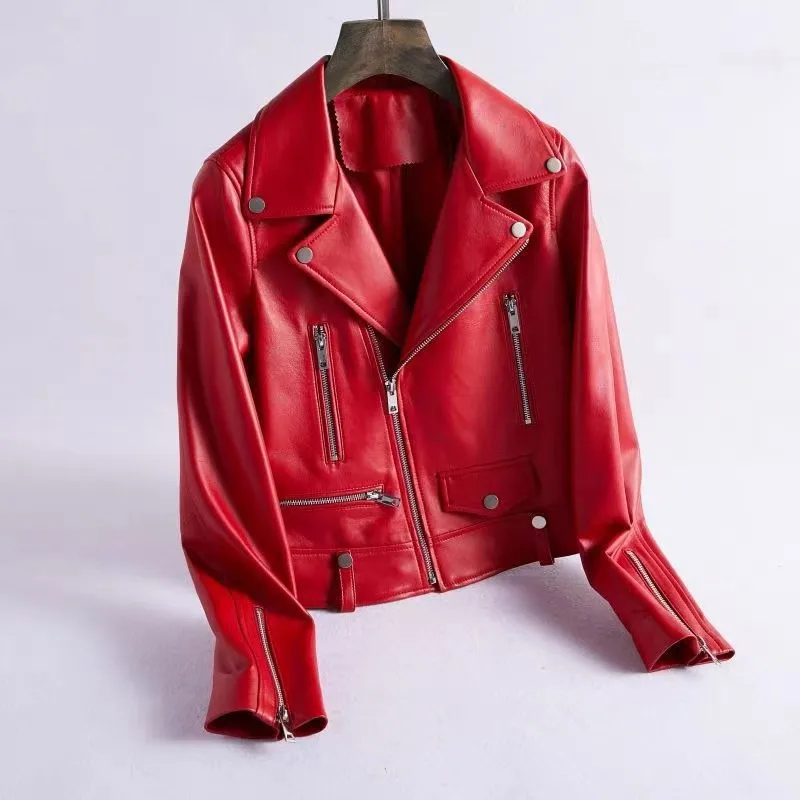 Nova moda jaqueta de couro feminina turn down collar casaco curto com zíper manga longa novo em jaquetas 2026 chique streetwear motocicleta t