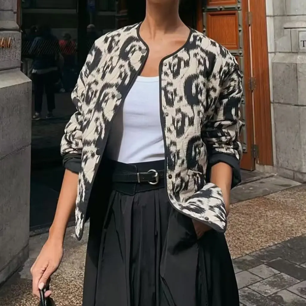 

Women's Loose Animal Print Cotton Coat Elegant Fashion Autumn Winter New European American