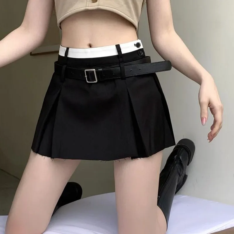 

Lucyever Black Gray High Waist Mini Skirt Women Preppy Style Belt A-Line Jk Skirts Woman Korean Fashion Streetwear Short Skirt