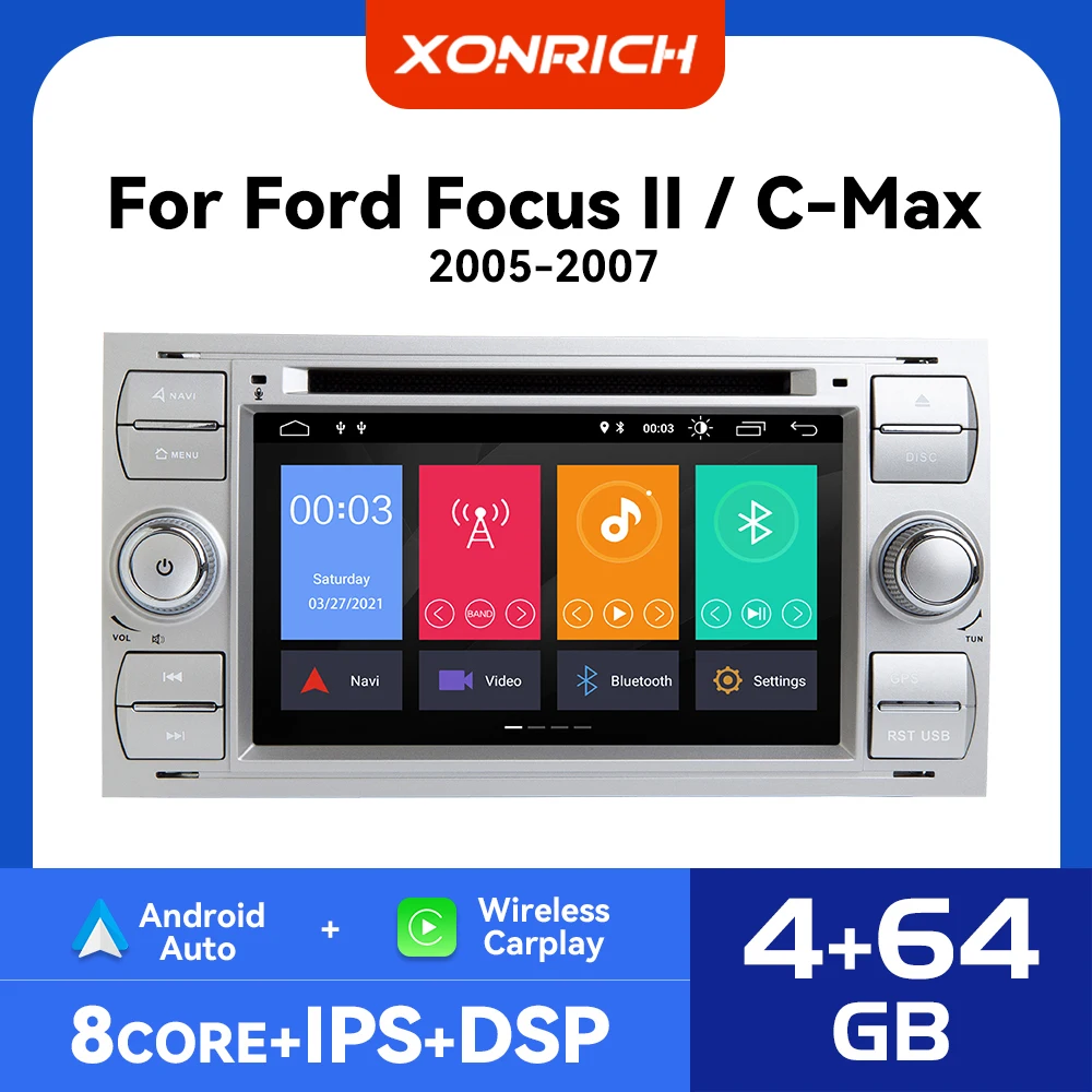 Wireless Carplay Android 14 Car DVD Radio For Ford Focus 2 3 MK2 Mondeo 4 Kuga Fiesta Transit Connect S-MAX C-MAX Galaxy DSP RDS