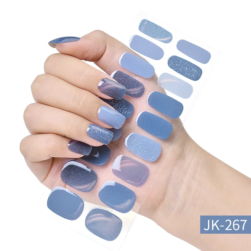 Pegatina de uñas de Gel semicurado UV Aurora Cat's Eye, semihorneado parche de uñas de Gel, deslizadores adhesivos de cubierta completa de larga duración, 18 puntas