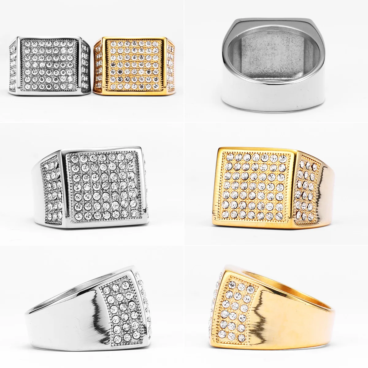 Simple Luxury Gemstone Square Men Rings Stainless Steel Women Couple Jewelry Hip Hop New In Fashion Accessories Gift Wholesale