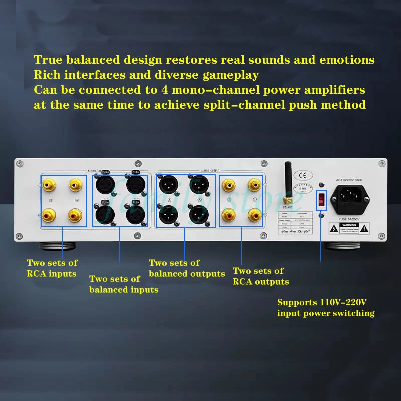 True balanced design, Class A fully balanced preamplifier X1, five-band tone, 5.2 Bluetooth, E SS9038 decoding