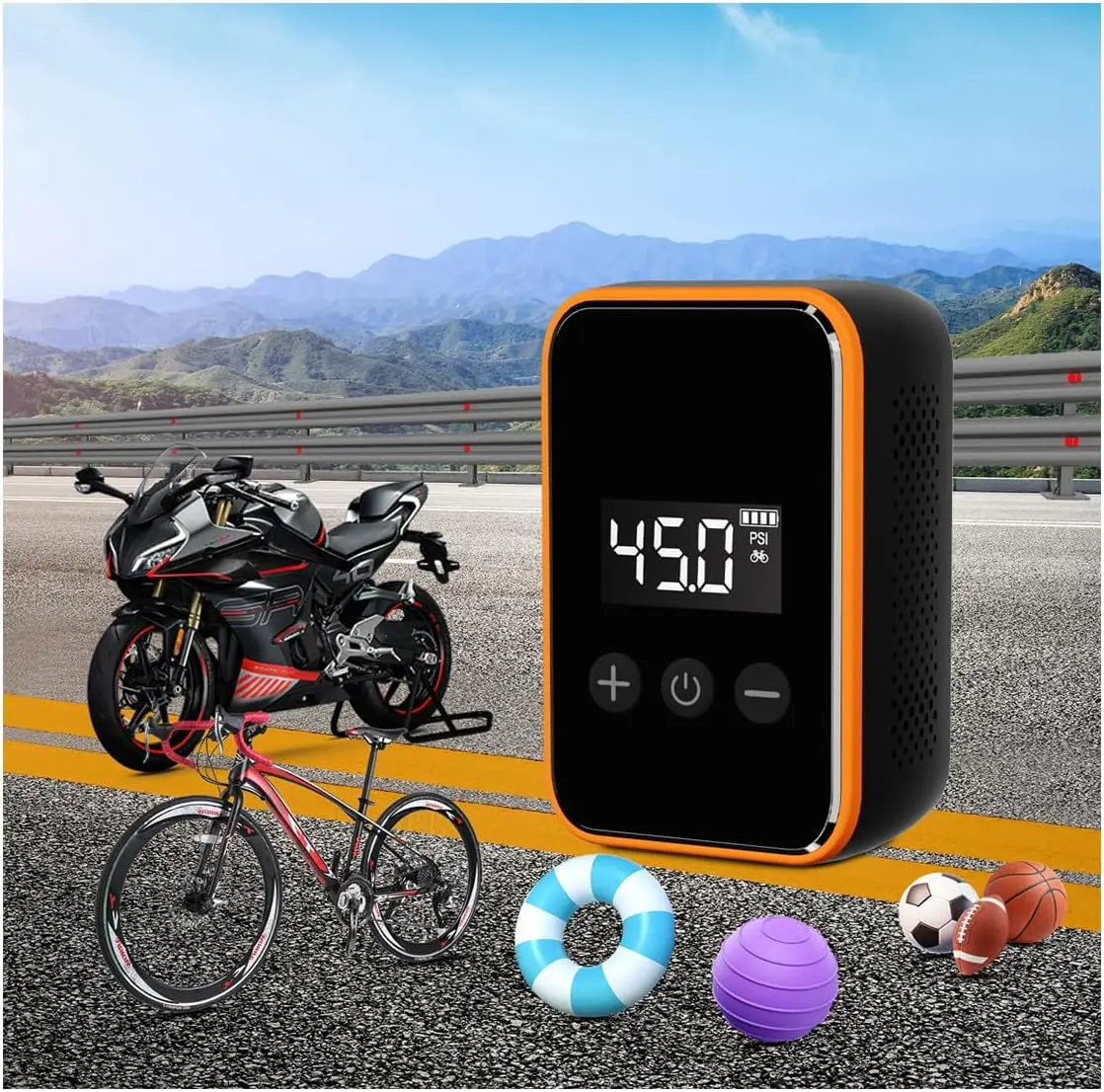 

Mini Electric Bike Pump, 150PSI with Gauge, Fast Inflation, Portable for Mountain & Road Bikes, Motorcycle, Balls