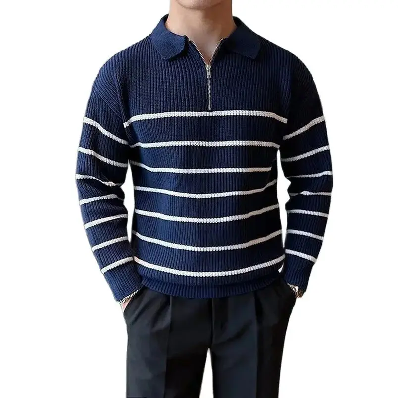 Striped Sweater Men Oversize Knit Business Casual Pullovers Mens Harajuku Clothes Spring Knitwears 2024