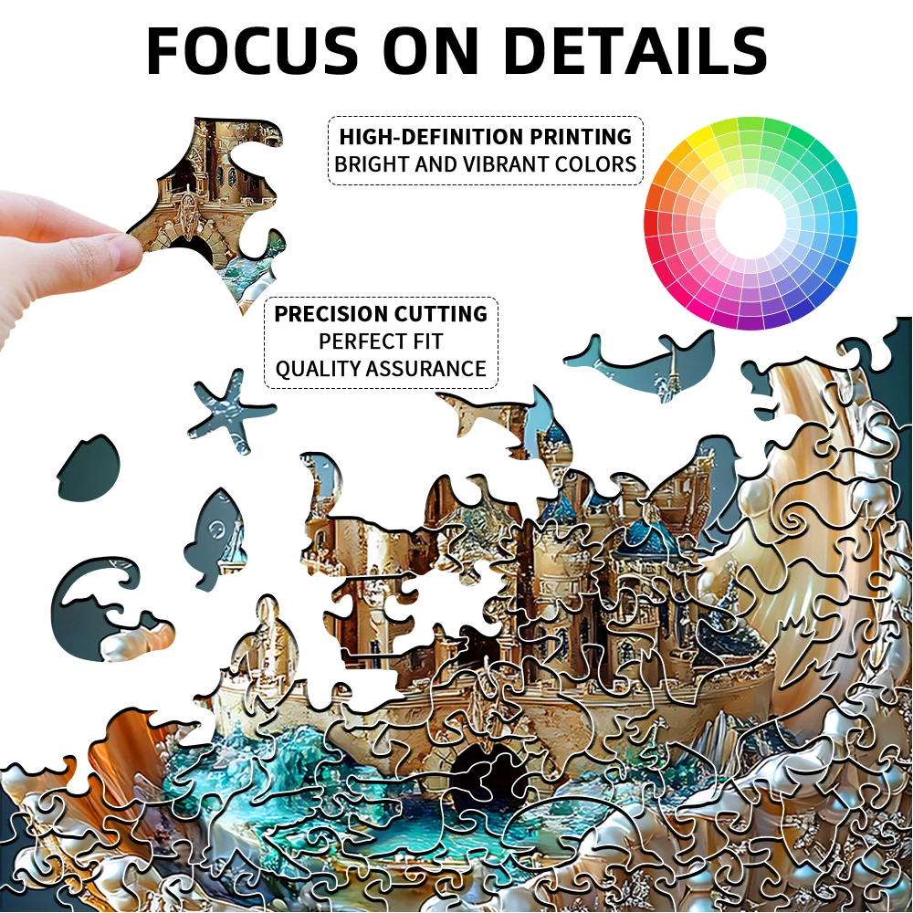"Shell Castle Wooden Puzzle | Unique Irregular Animal-Shaped Pieces • Creative Handcrafted Decor • Festive Gift, Home Decor & Fa
