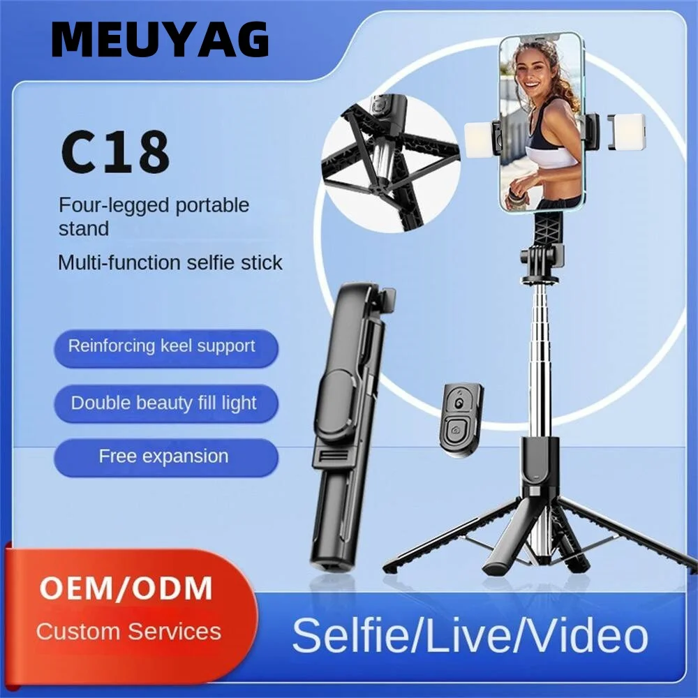 Wireless Selfie Stick Tripod Stand with Detachable Remote and light for iPhone Mobile Phone Tiktok Live Streaming