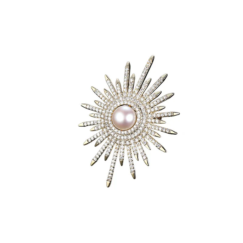 Sparking Sunflower Pearl Brooches Female Full Rhinestone Brooch Suit Sweater Luxury Clothing Lapel Pin Accessories Jewelry Gifts