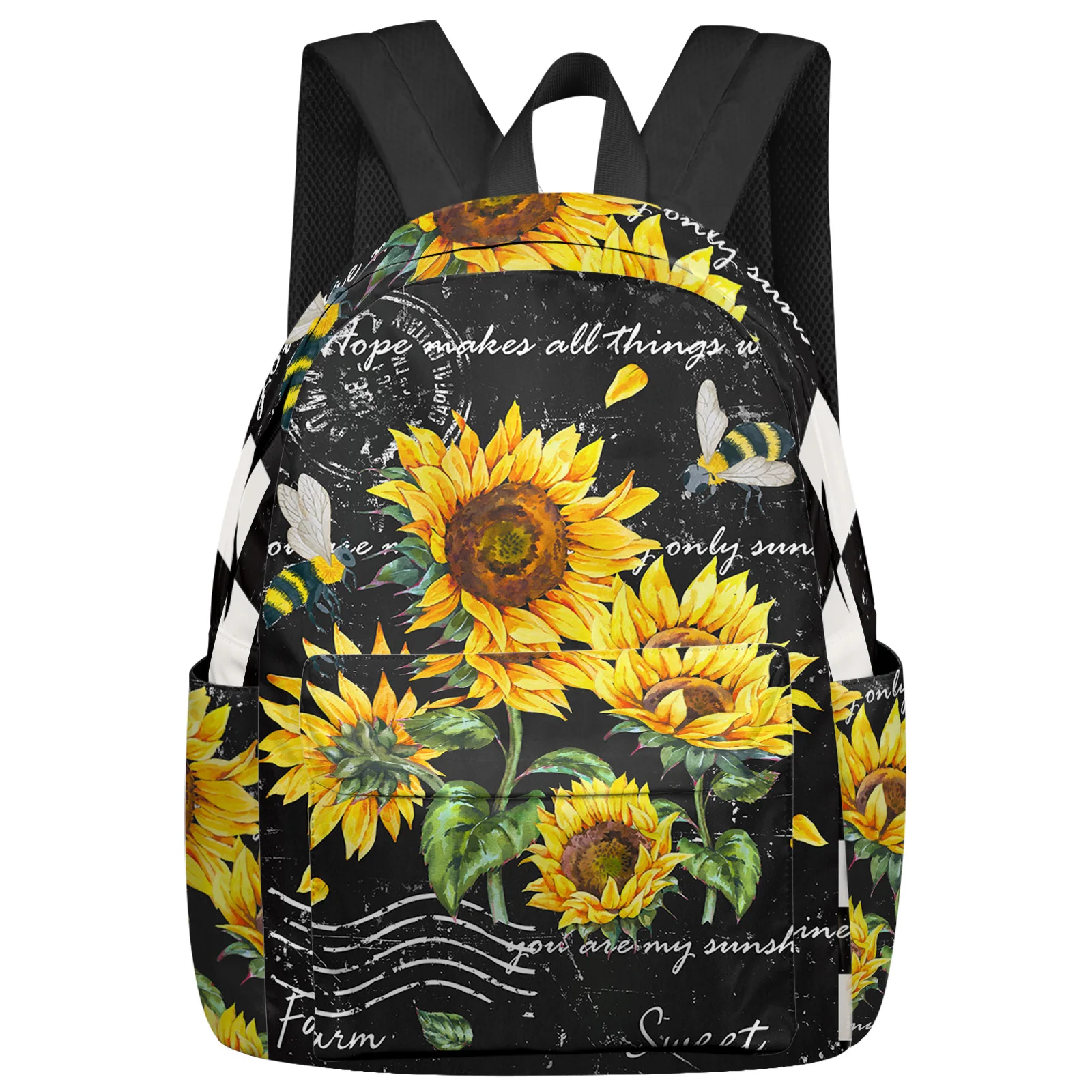 

Retro Flower Sunflower Bee Plaid Backpacks Teenagers Student School Bags Laptop Backpack Men Women Female Travel Mochila