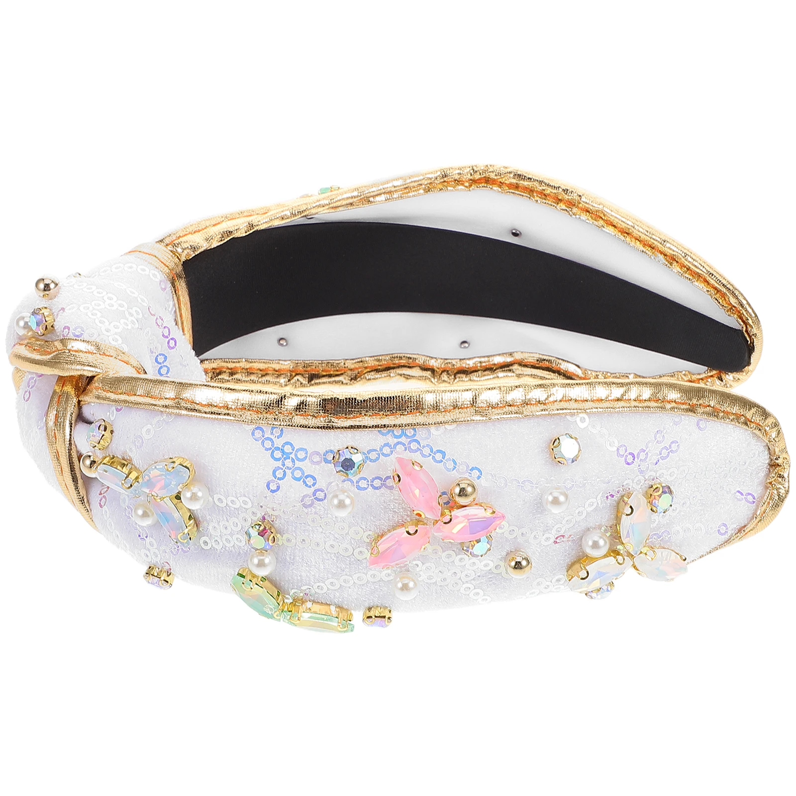 

Knotted Hair Hoop Wide Sparkling Beading Bride Headbands Women Girls Gold High Crown Thick Jewel Knot Evening Accessories