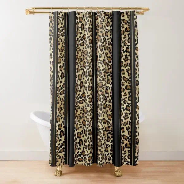 Leopard Print Shower Curtain Brown Bathroom Curtain Wild Safari Animal Powerful Bathroom Set for Men Panthera Bathroom Decor Set