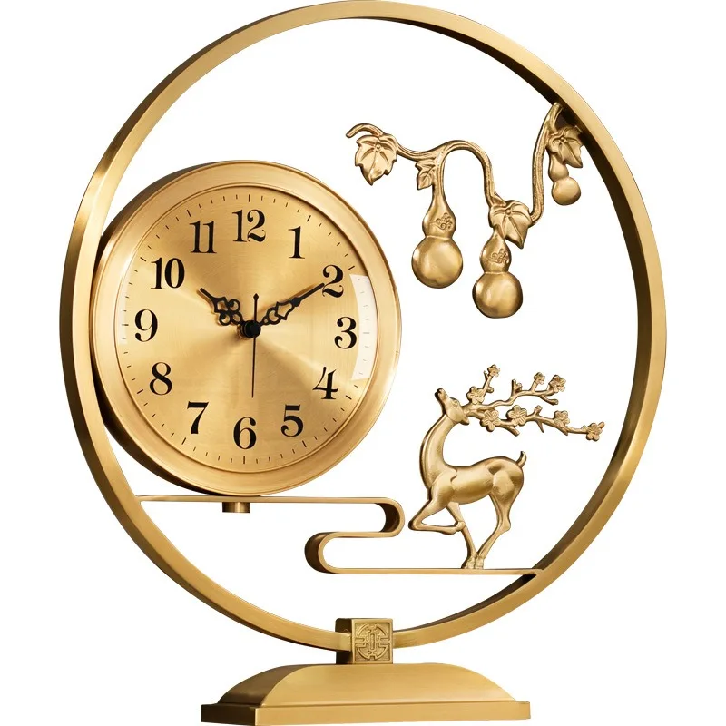Brass table clock, living room table decorative clock, decorative quartz clock