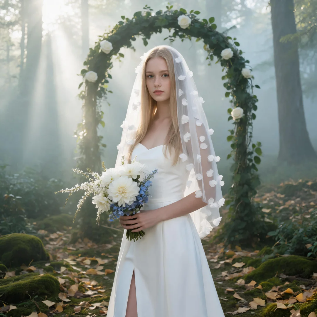 Chic Bridal Mantilla Veil Long Tulle Wedding Veil Adorned with Floral Appliques Bride Essential Head Accessory 3D Flowers G20
