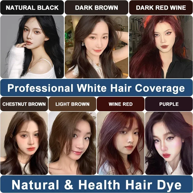 3in1 Hair Dye Shampoo 500ml Herbal Formula Color Cover White Hair Maintain Black Remove Ash 30 Days Suitable Men Women