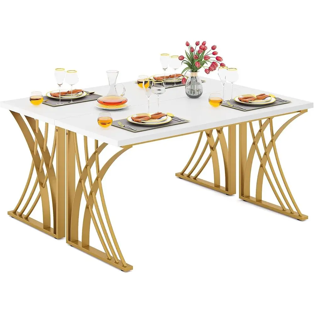 

Luxury 55'' Dual White & Gold Computer Desk Set for Laptops, PCs, Studying, and Makeup, with Durable Legs