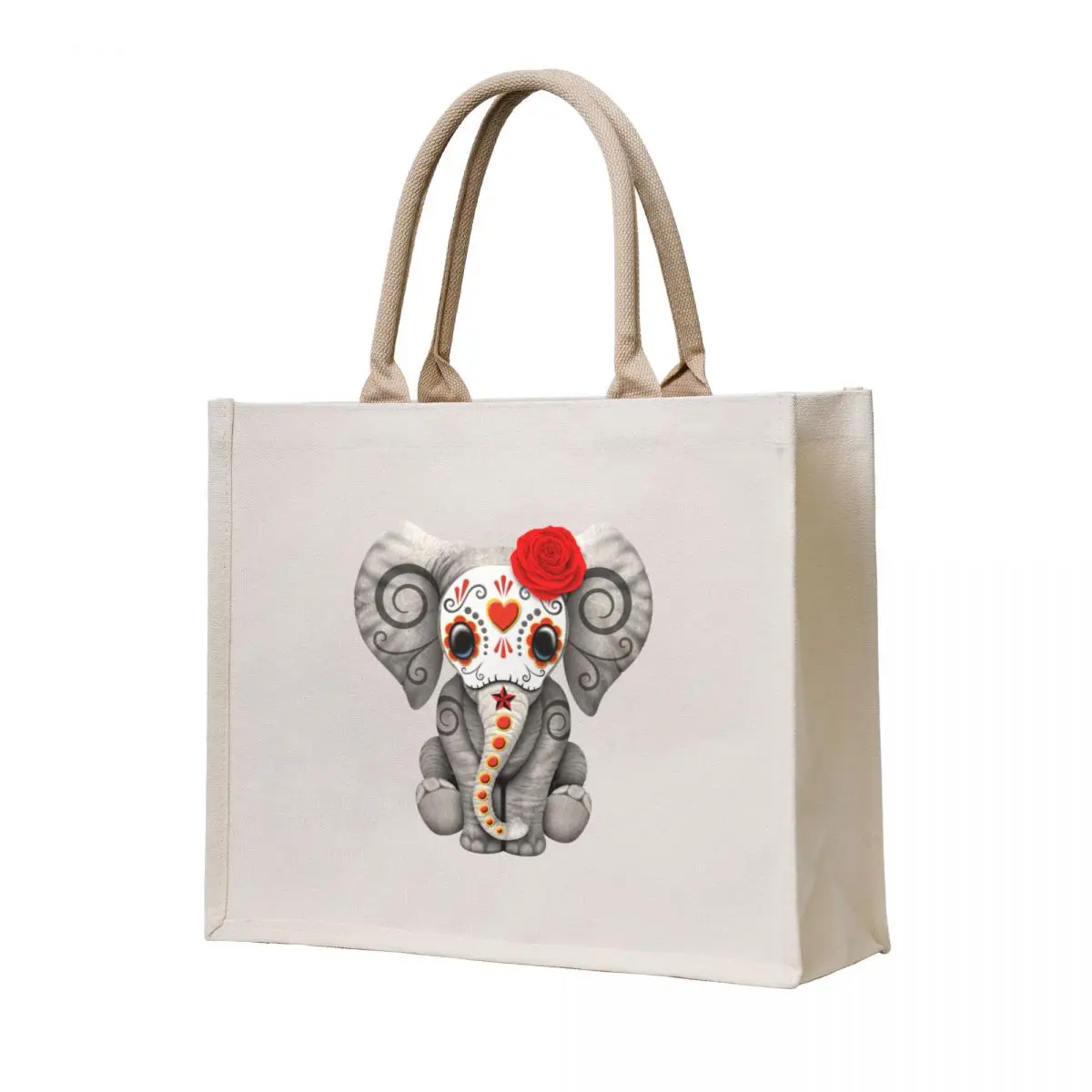

Red Day of the Dead Sugar Skull Baby Elephant Tote Bag Shopper custom fabric bag Shopper handbag