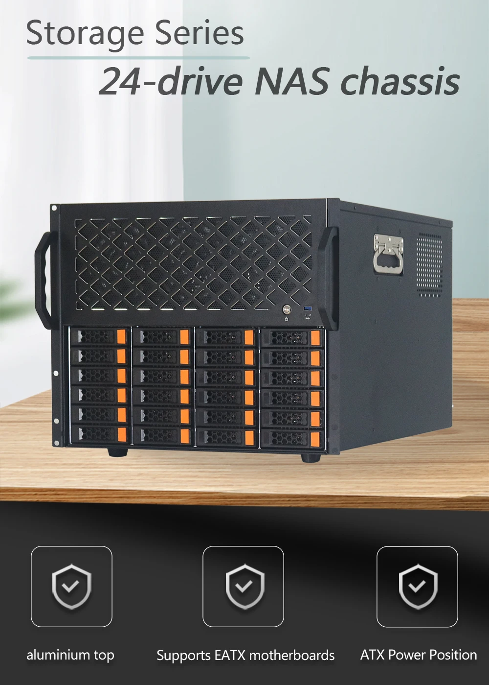 24-drive Nas case Rackmount Support ATX Motherboard Redundant Power Supply 360 Water-cooled Storage Server