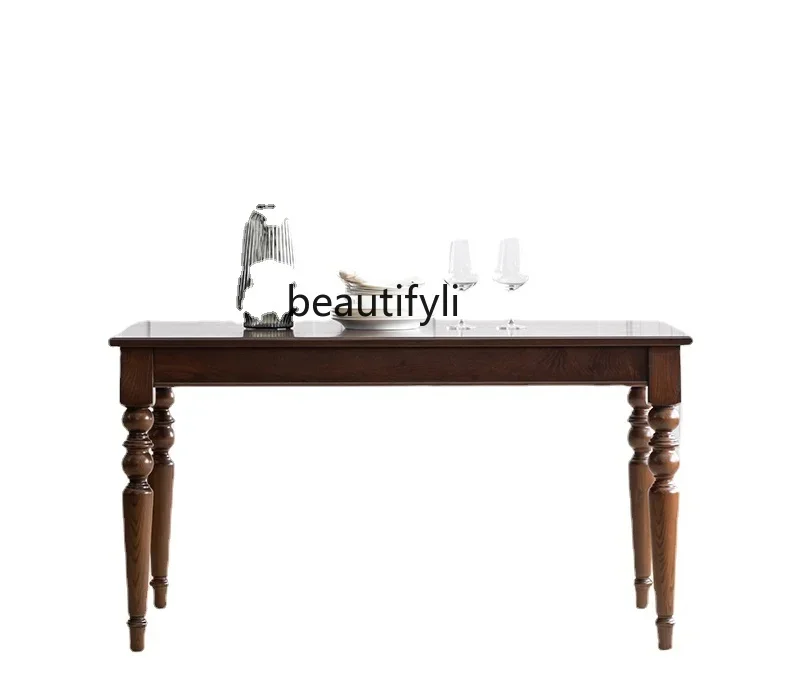 

03.American-Style Solid Wood Dining Table Combination Small Apartment Rectangular Dining Room Table Home Dining Table