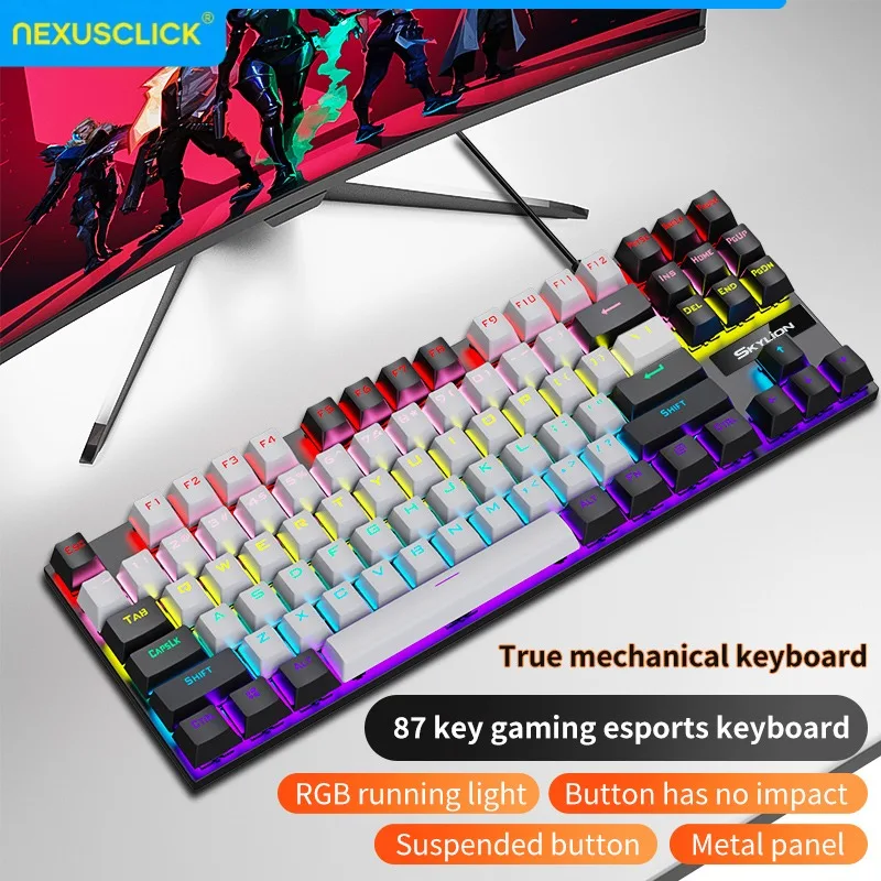 nexusclick-k87-rgbメカニカルゲーミングキーボード、abs製の二色成形キーキャップ、有線接続、80-レイアウト、ゲーム用アンチゴースト機能搭載キーボード。