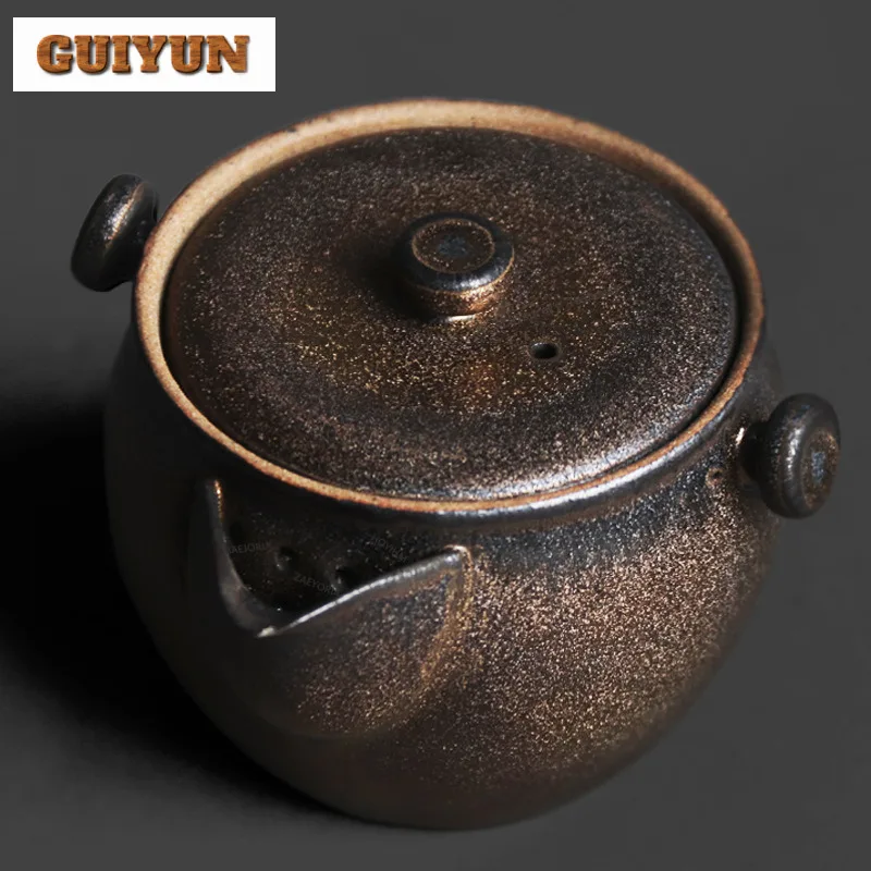 230ml Kiln Fambe Black Gold Hand Grab Teapot Zen Tea Infuser Pot Tea Maker Kettle With Filter White Tea Teaset Supplies Craft