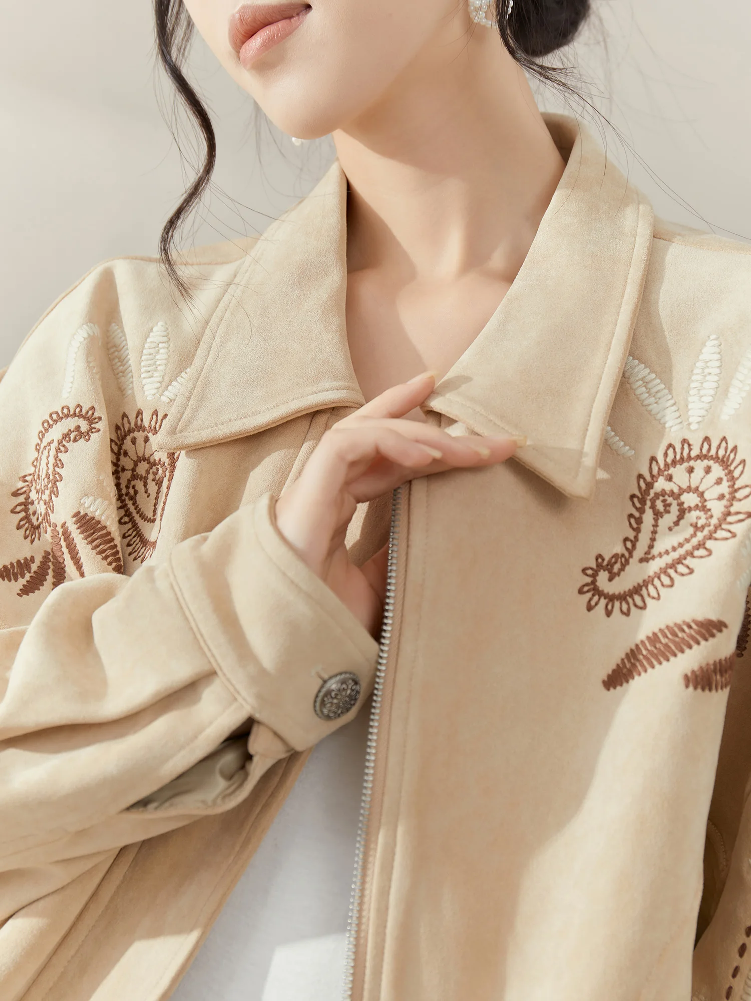 

Flowing Era Retro Chinese Sle Early Autumn Heavy Embroidery Jaet Women's Collar up Coat New Sle Ladies' ort Outerwear