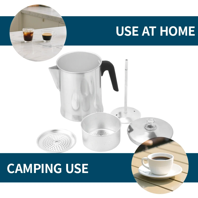 

Кофейник с перколятором из нержавеющей стали — 7 чашек, серебро, приготовление кофе над огнем, барбекю или плите, идеально подходит для дома и кемпинга