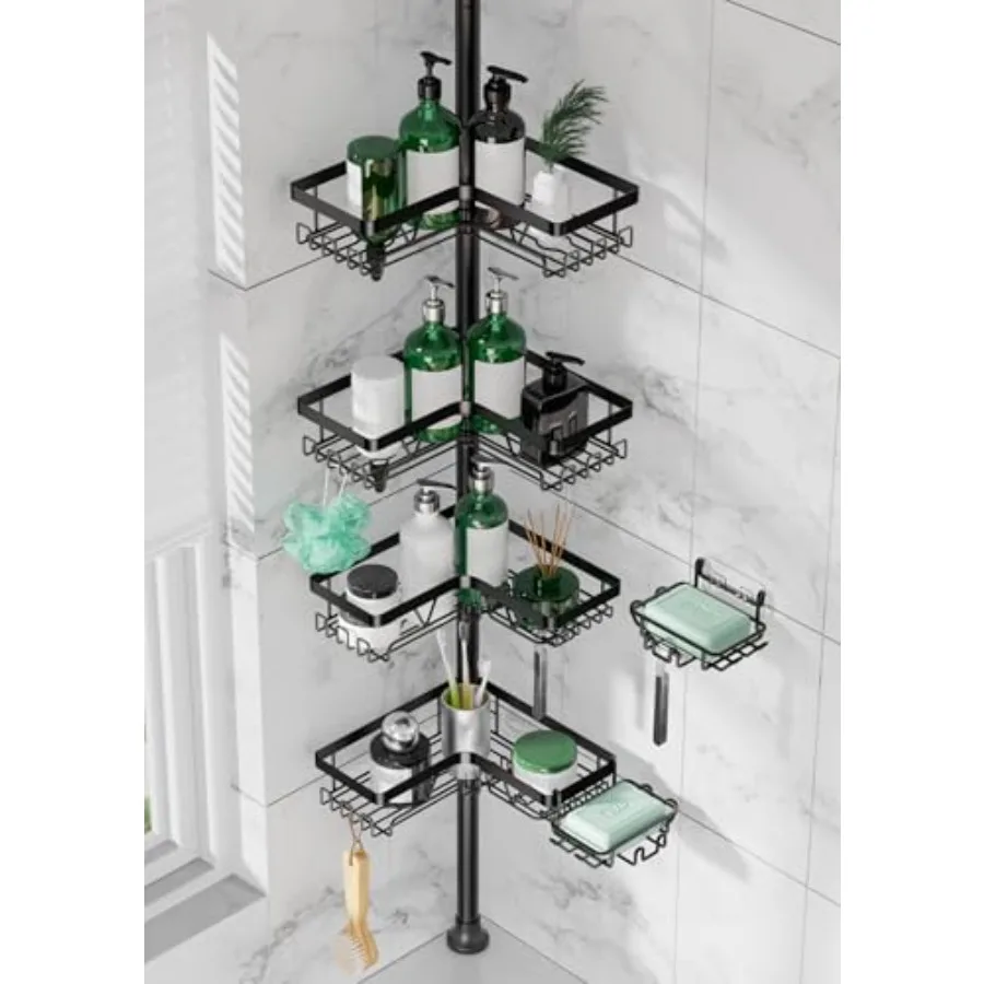 

Выдвижная полка-органайзер для душа из нержавеющей стали, 4-ярусная, с 2 съемными держателями для мыла, от 25 до 114,2 дюймов, для ванной/душа